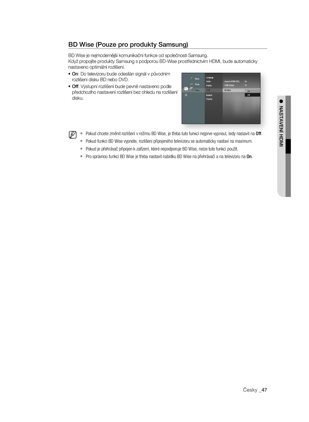 Samsung BD-P1600A/EDC manual BD Wise Pouze pro produkty samsung, Rozlišení disku BD nebo DVD, Disku 