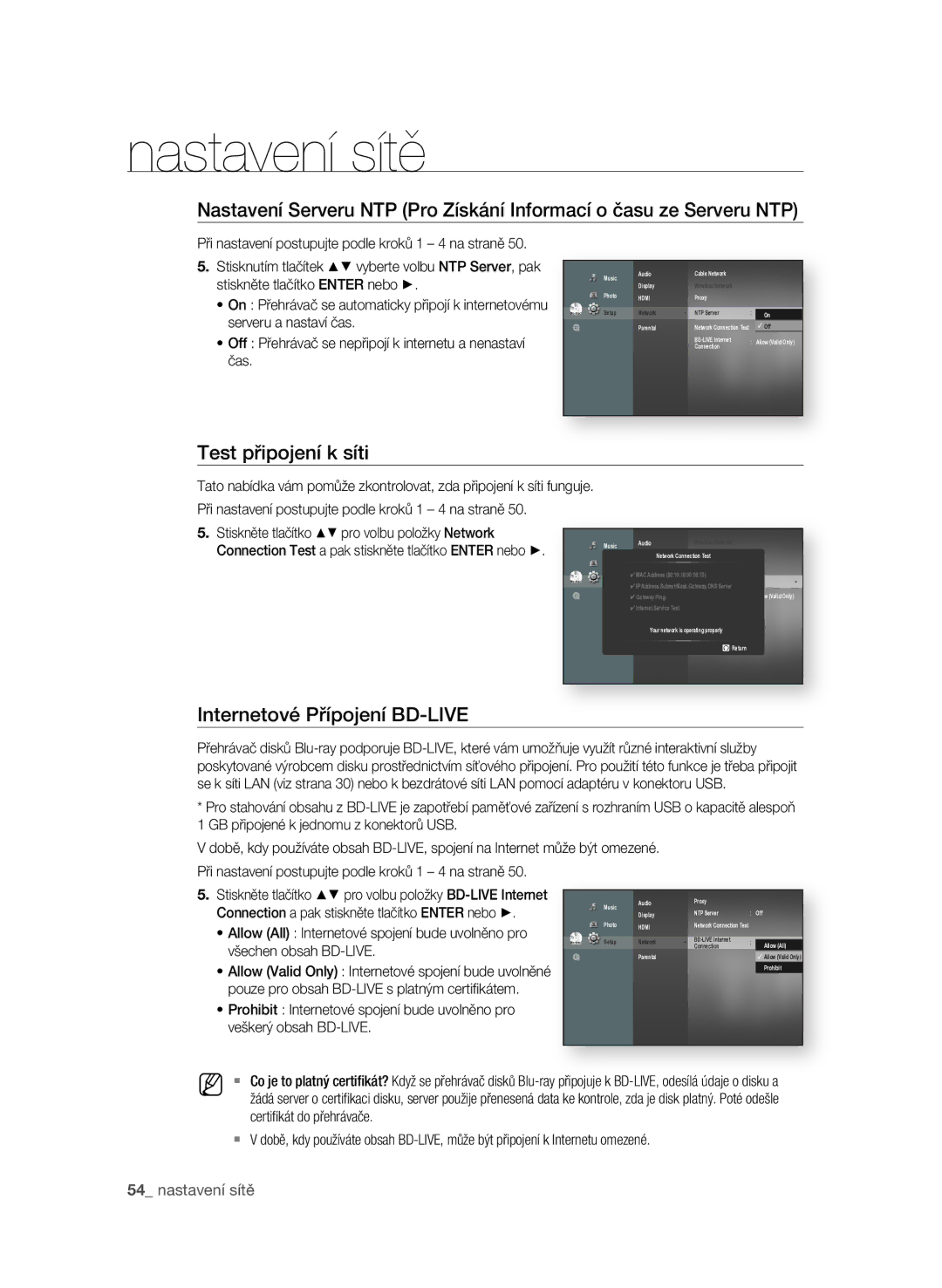 Samsung BD-P1600A/EDC manual Internetové Přípojení BD-LIVE,  nastavení sítě 