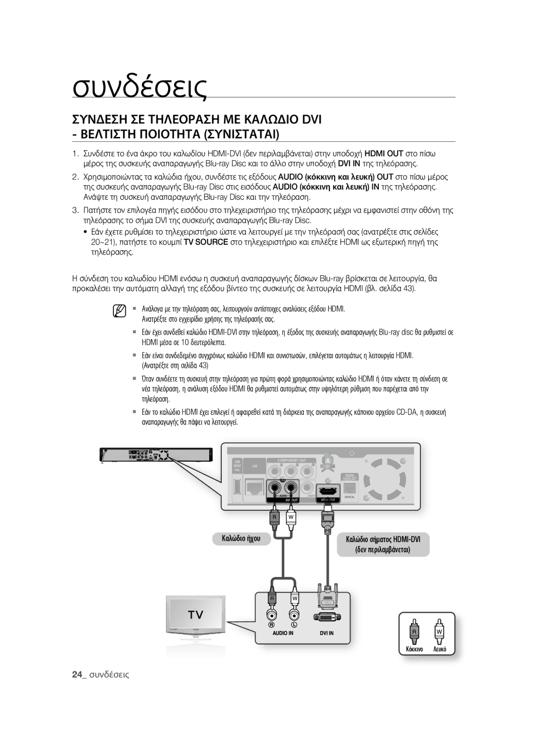 Samsung BD-P1600A/EDC manual  συνδέσεις, Hdmi μέσα σε 10 δευτερόλεπτα, Ανατρέξτε στη σελίδα, Τηλεόραση, Καλώδιο ήχου 