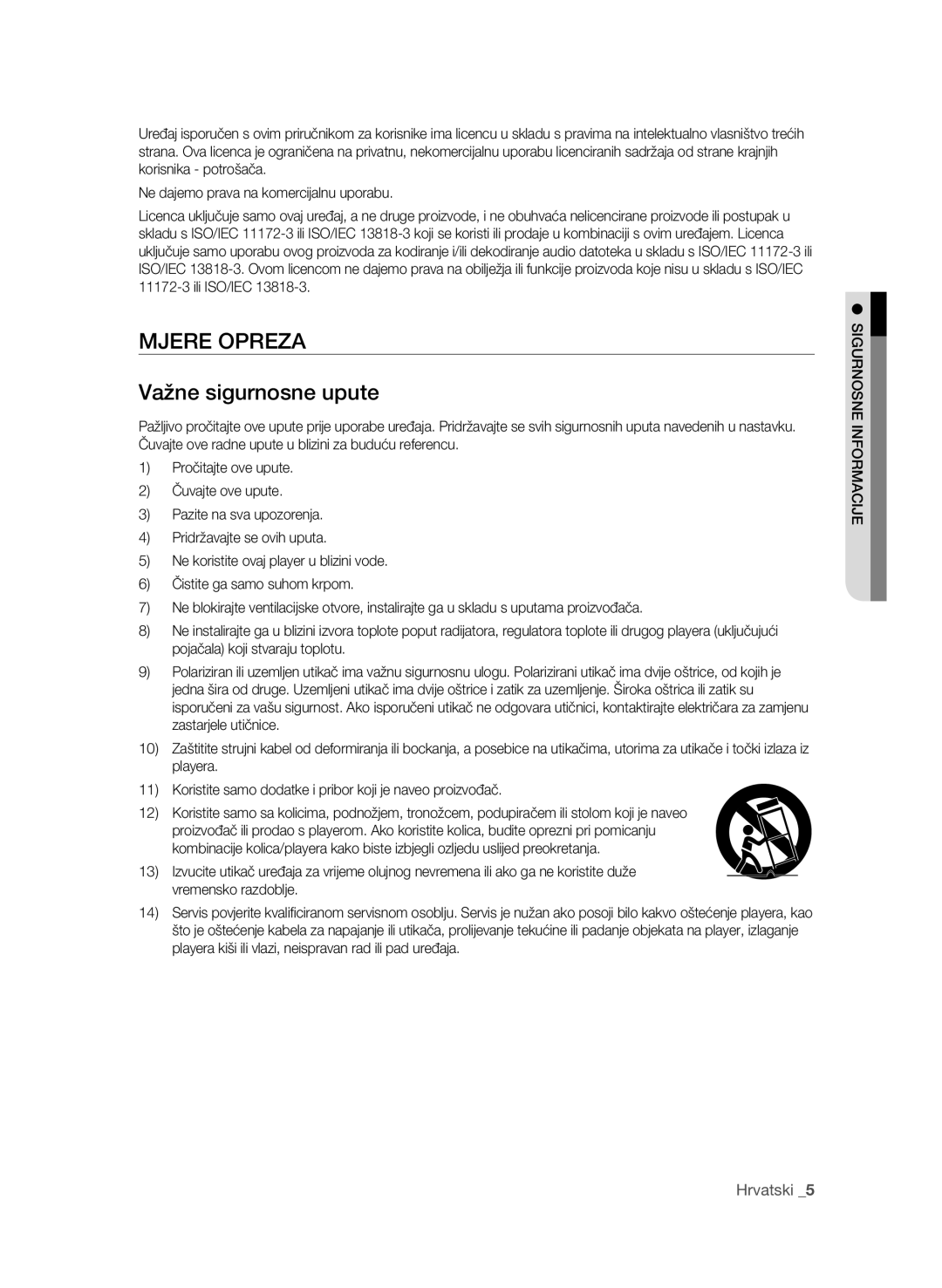 Samsung BD-P1600A/EDC manual Mjere opreza Važne sigurnosne upute, Hrvatski , Ijec ma infor rnosneigu 