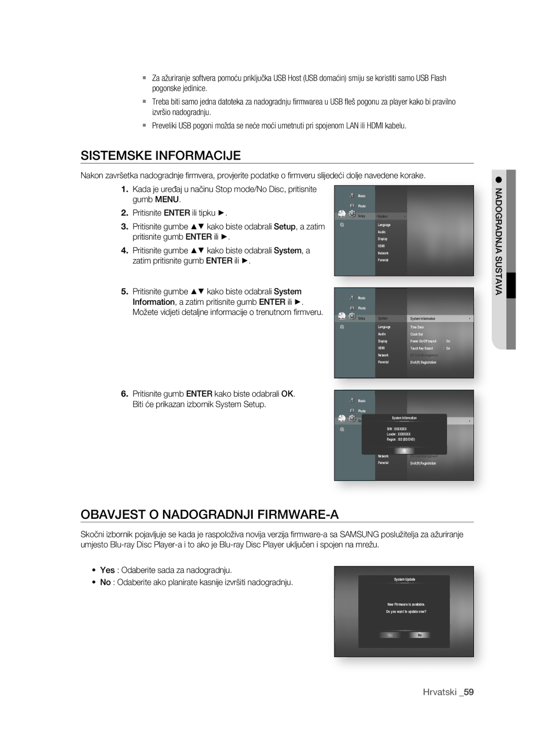 Samsung BD-P1600A/EDC manual SIsTeMsKe InforMAcIje, ObAVjesT o nADoGrADnjI fIrMWAre-A, Yes Odaberite sada za nadogradnju 