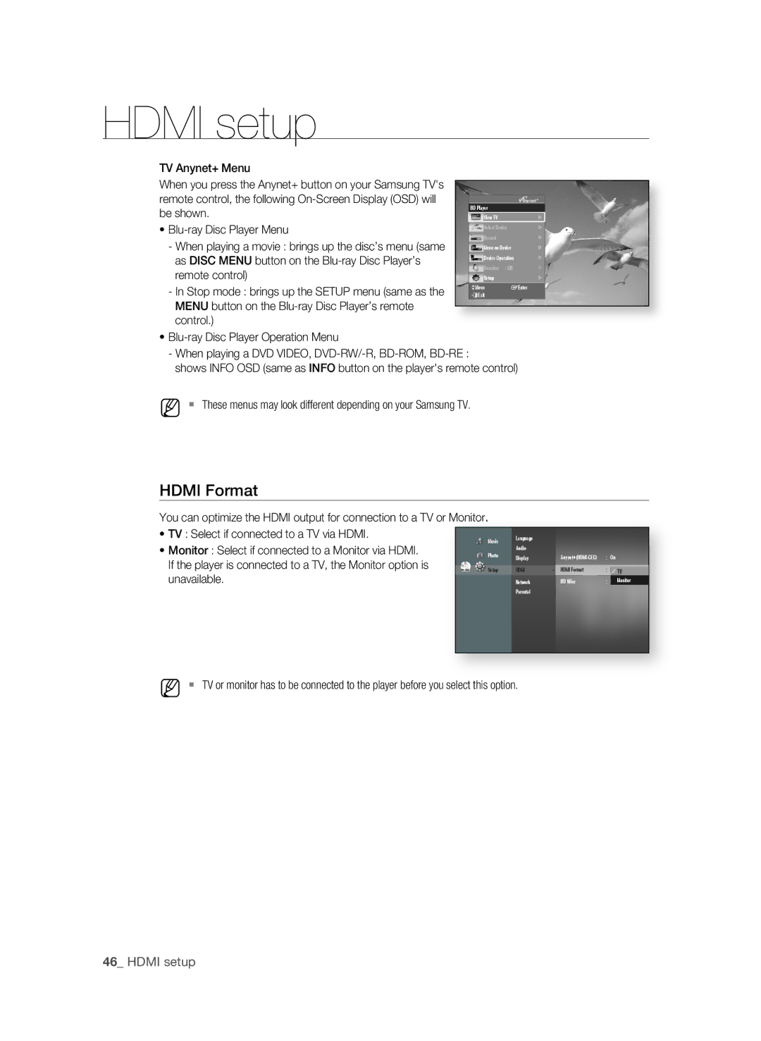 Samsung BD-P1600A/SAM manual HDMi Format,  Hdmi setup, TV Select if connected to a TV via Hdmi, Unavailable 