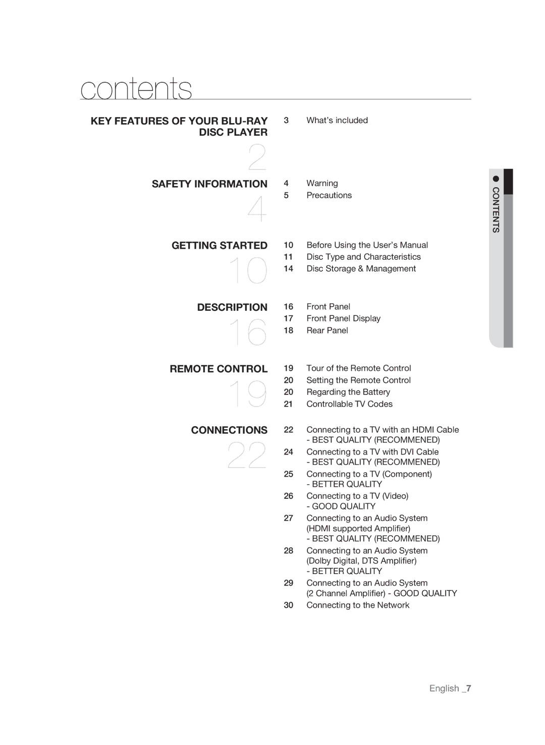 Samsung BD-P1600A/SAM manual Contents 