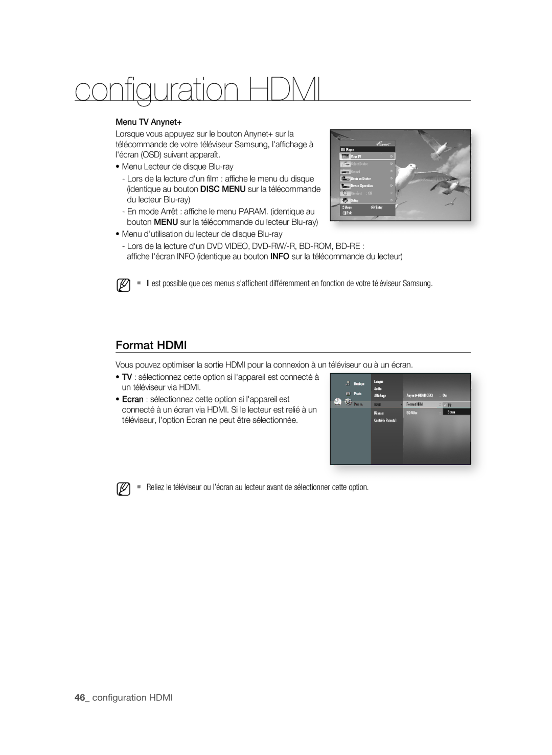 Samsung BD-P1600A/MEA, BD-P1600A/UMG, BD-P1600A/HAC manual Format hDMi,  confi guration HDmi, Un téléviseur via Hdmi 