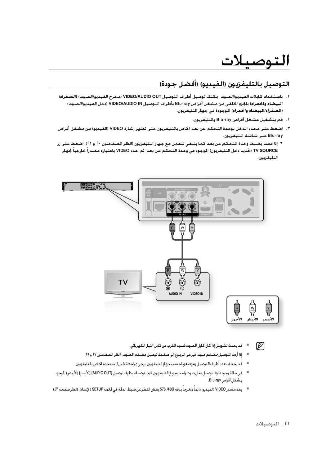 Samsung BD-P1600A/HAC, BD-P1600A/UMG, BD-P1600A/MEA manual ةدوج لضفأ ويديفلا نويزفيلتلاب ليصوتلا 