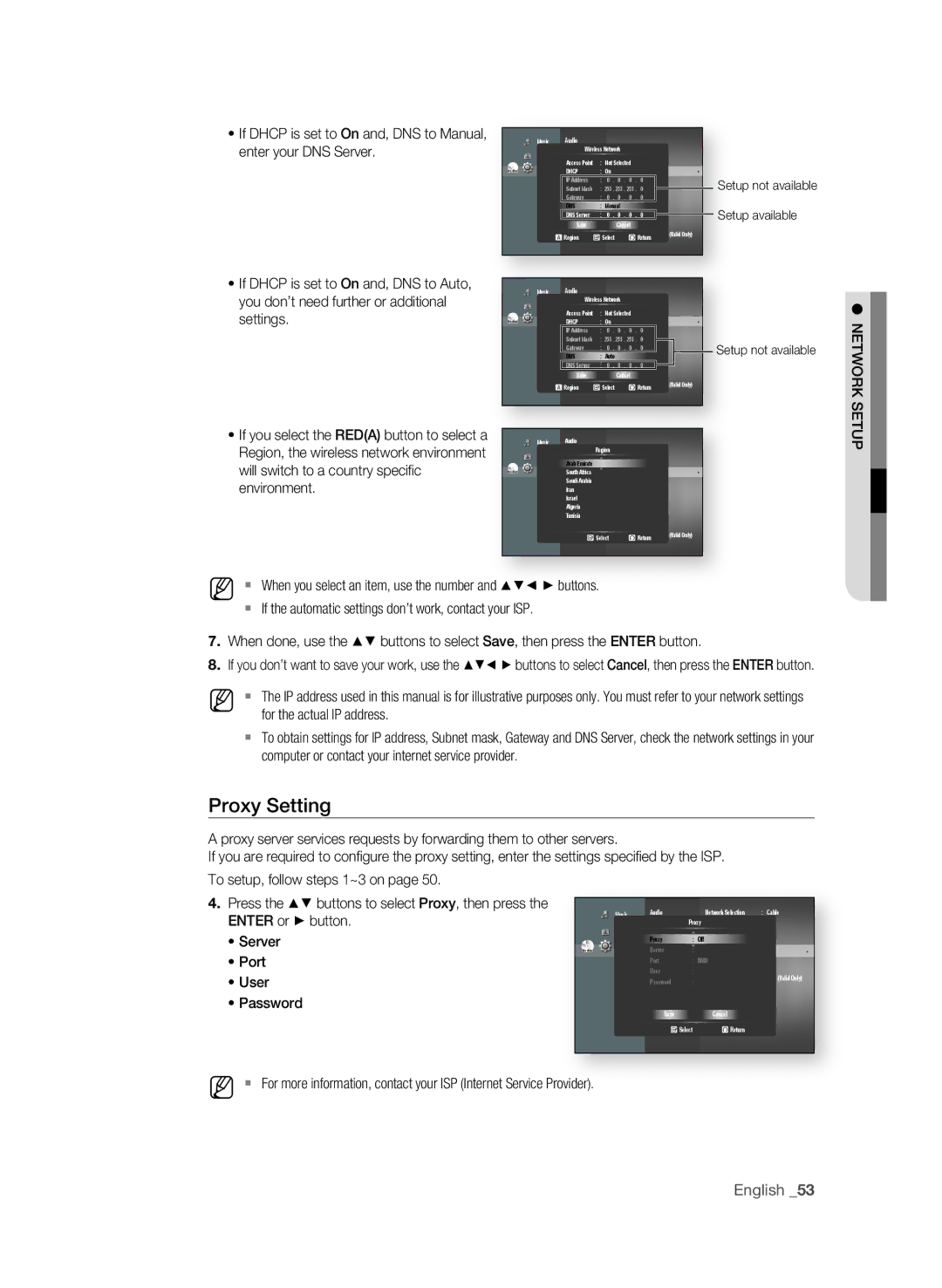 Samsung BD-P1600A/MEA, BD-P1600A/UMG, BD-P1600A/HAC manual Proxy Setting 