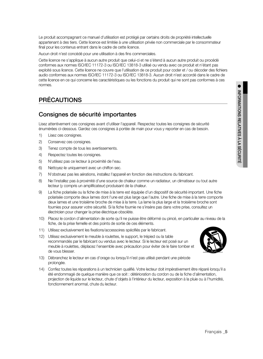 Samsung BD-P1600A/UMG, BD-P1600A/HAC, BD-P1600A/MEA manual Précautions Consignes de sécurité importantes, Français  