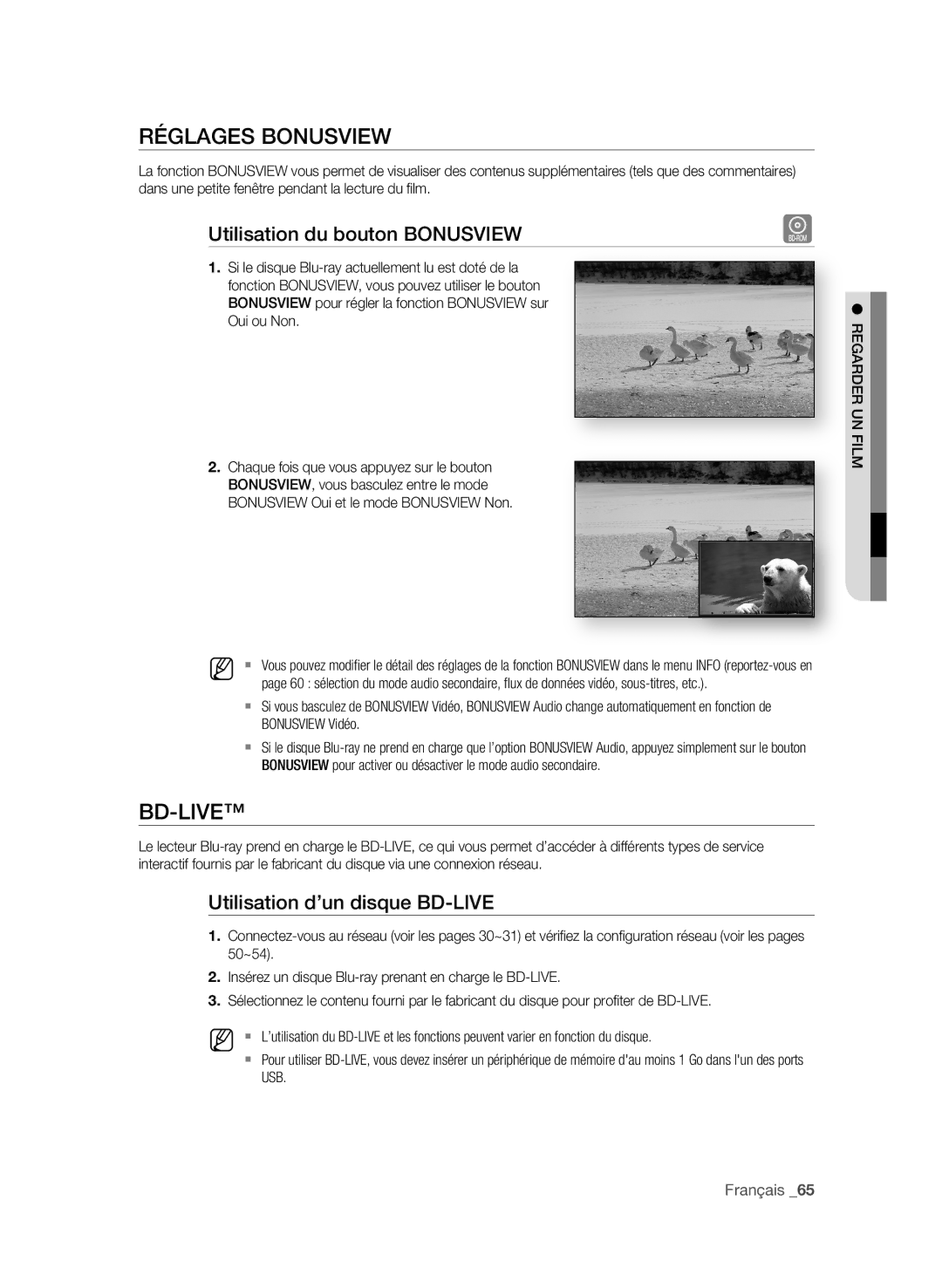 Samsung BD-P1650A/XEF manual RégLAgeS BonUSVieW, Utilisation du bouton BonUSVieW, Utilisation d’un disque BD-LiVe 