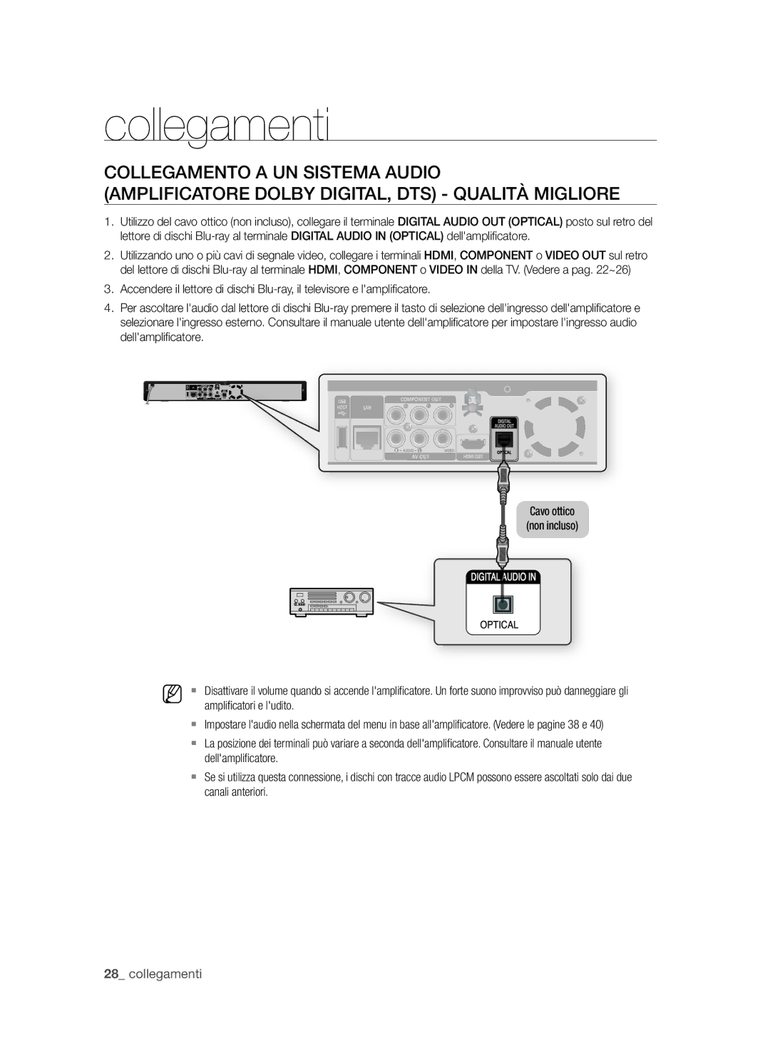 Samsung BD-P1600A/XEF, BD-P1650A/XEF manual Collegamenti, Canali anteriori 