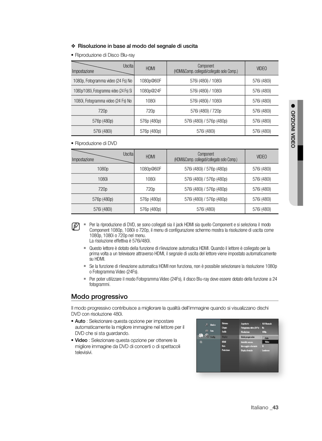 Samsung BD-P1650A/XEF, BD-P1600A/XEF manual Modo progressivo, Italiano 3 