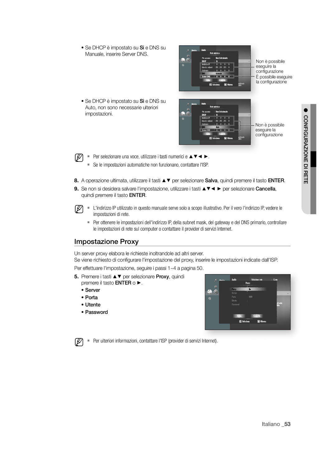 Samsung BD-P1650A/XEF, BD-P1600A/XEF manual Impostazione Proxy 