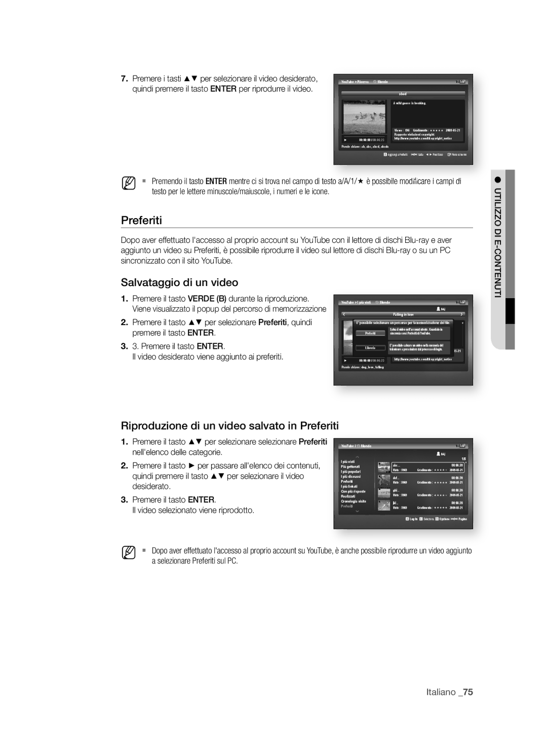 Samsung BD-P1650A/XEF, BD-P1600A/XEF manual Salvataggio di un video, Riproduzione di un video salvato in Preferiti 