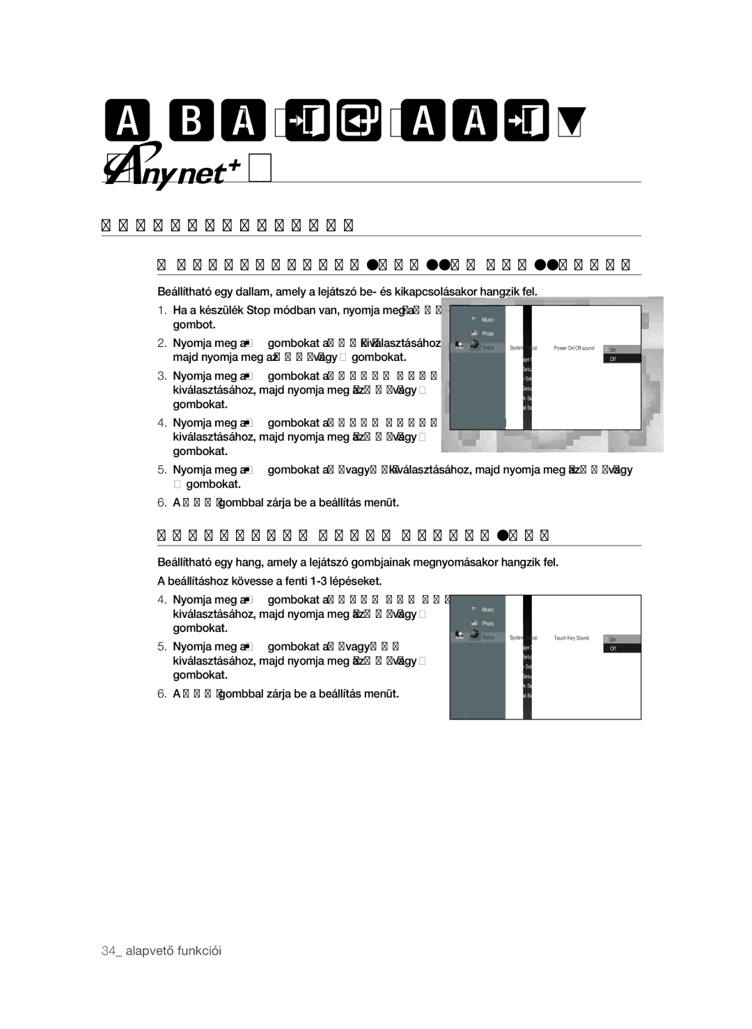 Samsung BD-P1600/XEF, BD-P1600/EDC manual HANgBeÁLLíTÁSOK, Be-/kikapcsolódallam beállítása, Gombhangok be/ki kapcsolása 