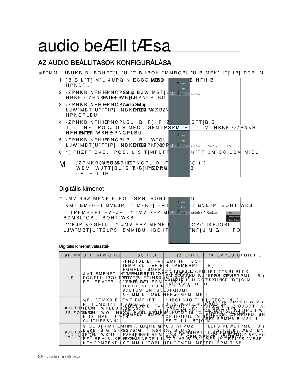 Samsung BD-P1600/XEE manual Audio beállítása, Az AuDIO BeÁLLíTÁSOK KONFIguRÁLÁSA, Digitális kimenet,  audio beállítása 