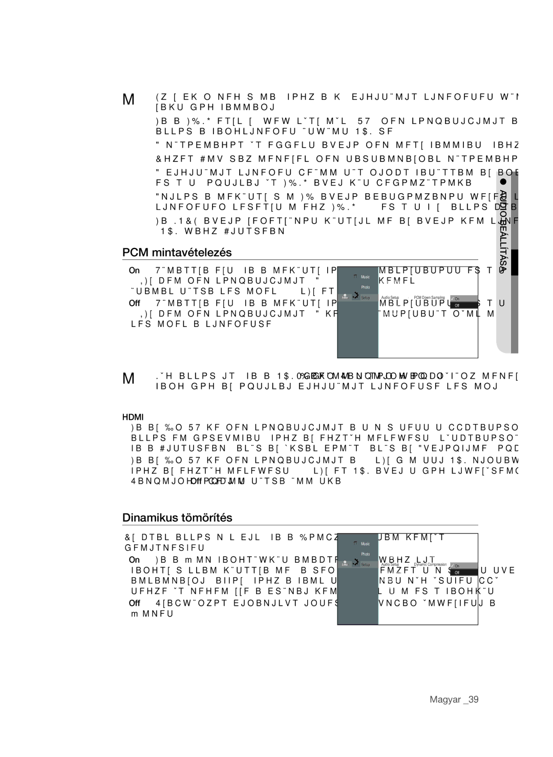 Samsung BD-P1600/EDC, BD-P1600/XEF, BD-P1600/XEE manual PCM mintavételezés, Dinamikus tömörítés 