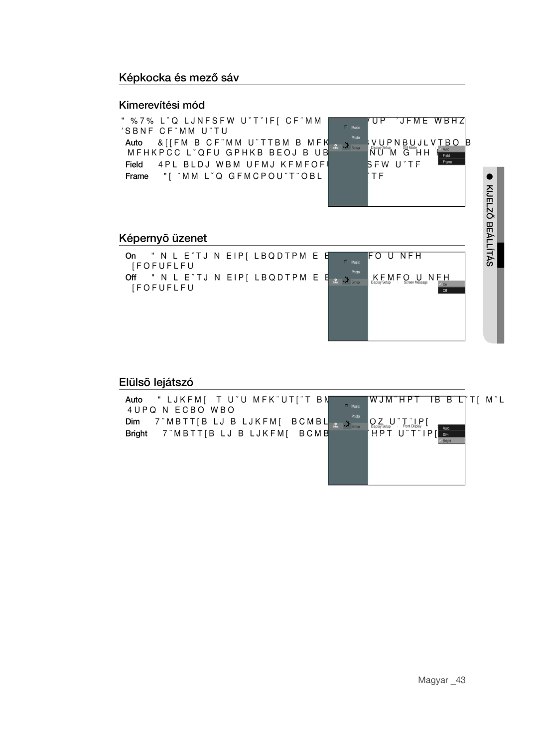 Samsung BD-P1600/XEF, BD-P1600/EDC manual Képkocka és mező sáv Kimerevítési mód, Képernyõ üzenet, Elülsõ lejátszó, Magyar 3 