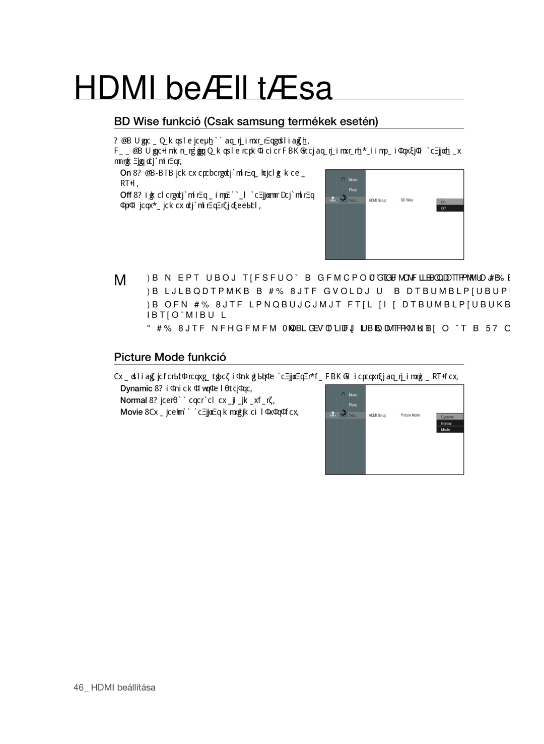 Samsung BD-P1600/XEF, BD-P1600/EDC, BD-P1600/XEE BD Wise funkció Csak samsung termékek esetén, Picture Mode funkció, TV-n 
