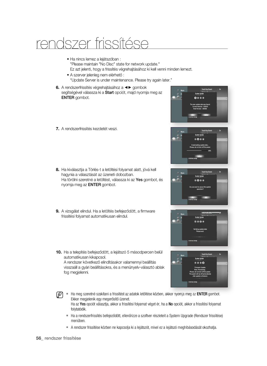 Samsung BD-P1600/XEE, BD-P1600/EDC, BD-P1600/XEF manual  rendszer frissítése 