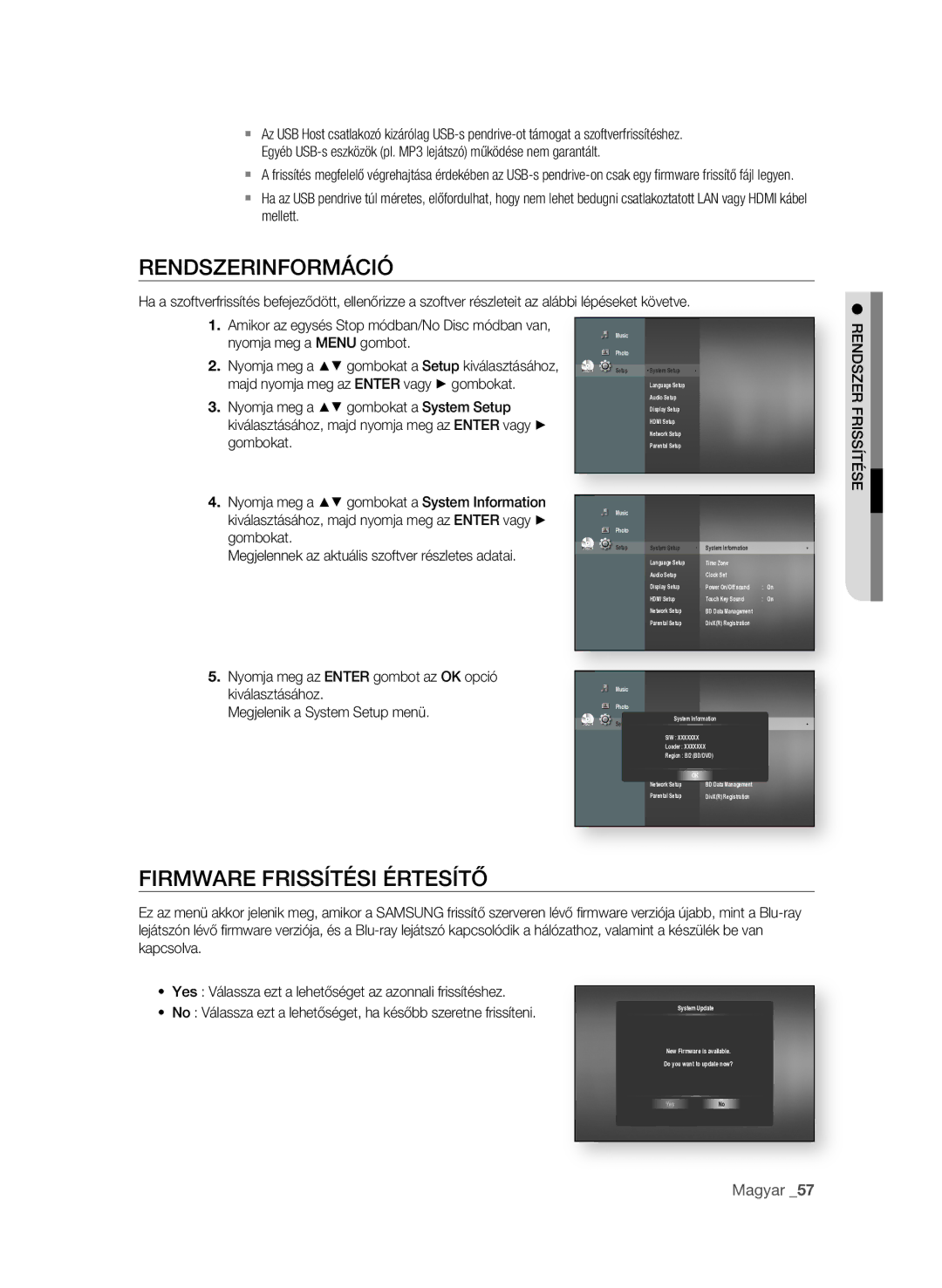 Samsung BD-P1600/EDC, BD-P1600/XEF, BD-P1600/XEE manual ReNDSzeRINFORMÁCIó, FIRMWARe FRISSíTéSI éRTeSíTő 