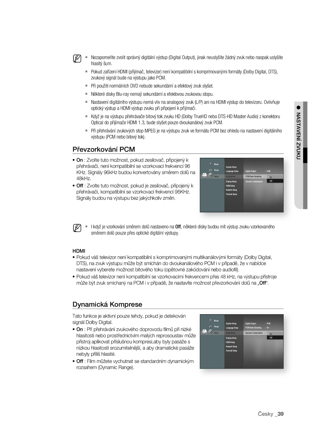 Samsung BD-P1600/EDC manual Převzorkování PCM, Dynamická Komprese 