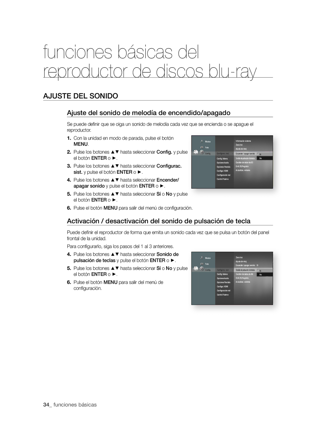 Samsung BD-P1600/XEC manual AjUSte DeL SOnIDO, Ajuste del sonido de melodía de encendido/apagado 