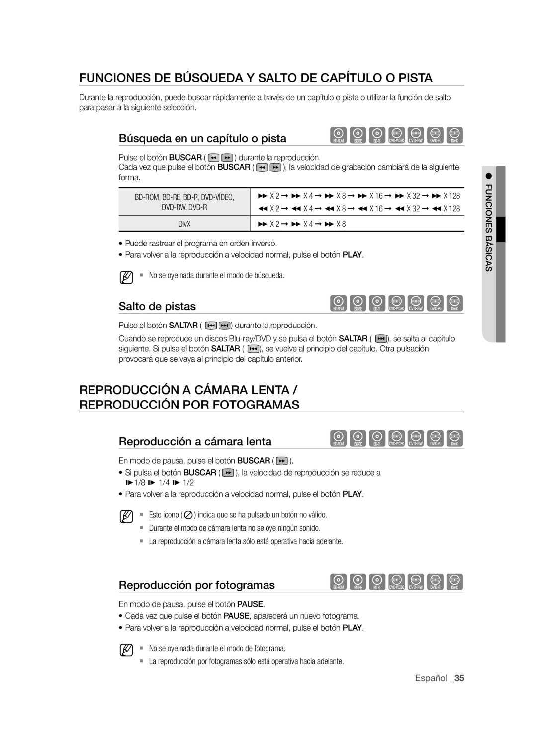 Samsung BD-P1600/XEC manual Funciones de búsqueda y salto de capítulo o pista 