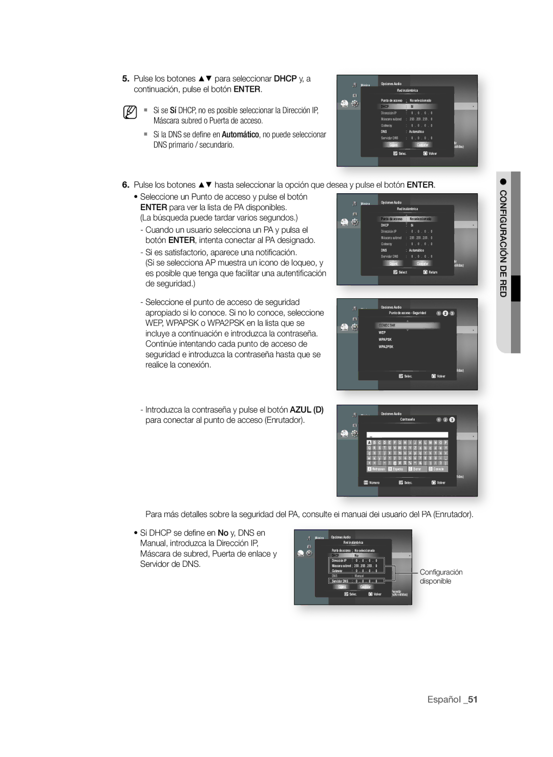 Samsung BD-P1600/XEC manual Máscara subred o Puerta de acceso, La búsqueda puede tardar varios segundos, Usuario del PA 