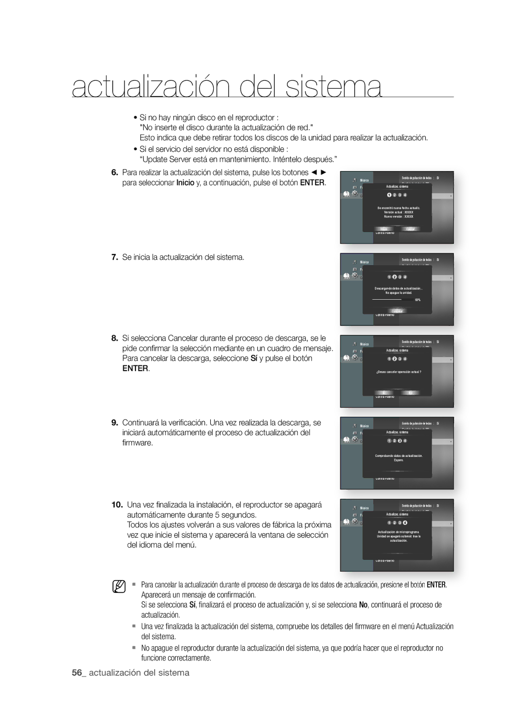 Samsung BD-P1600/XEC manual Si el servicio del servidor no está disponible, Realizar la actualización 