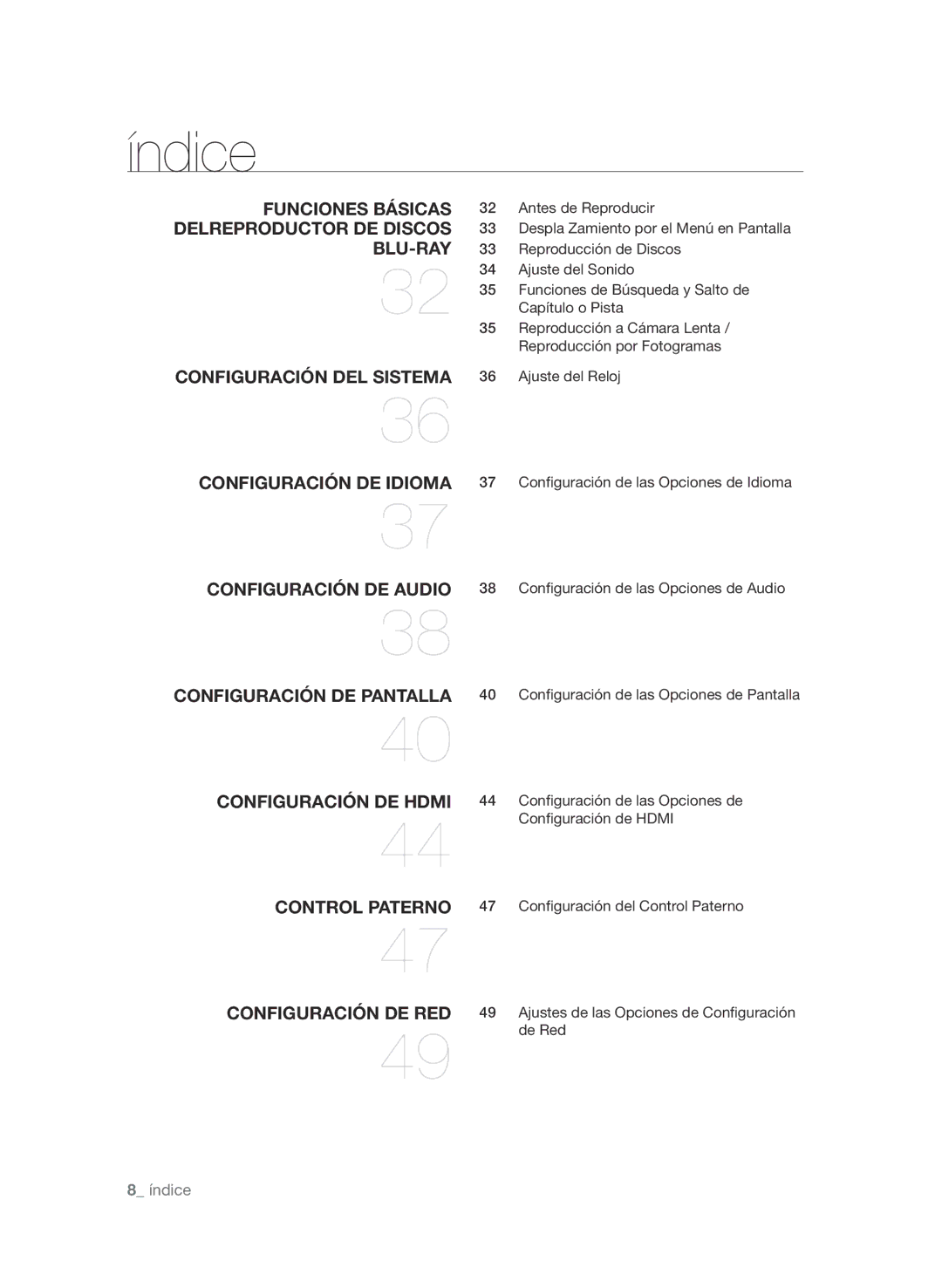 Samsung BD-P1600/XEC manual Ajuste del Reloj, Configuración de las Opciones de Audio, Configuración de Hdmi, De Red 