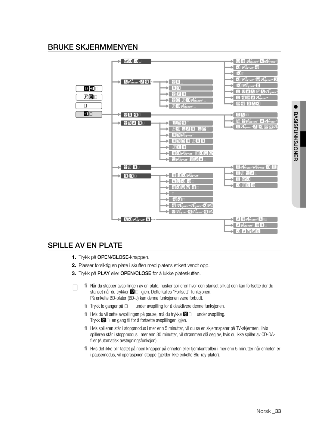 Samsung BD-P1600/XEE manual Bruke Skjermmenyen, Spille AV EN Plate 