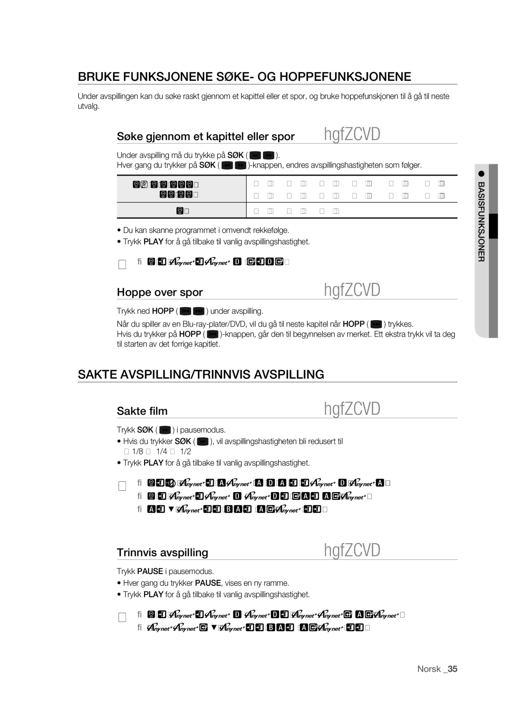 Samsung BD-P1600/XEE manual Bruke Funksjonene SØKE- OG Hoppefunksjonene, Sakte AVSPILLING/TRINNVIS Avspilling 