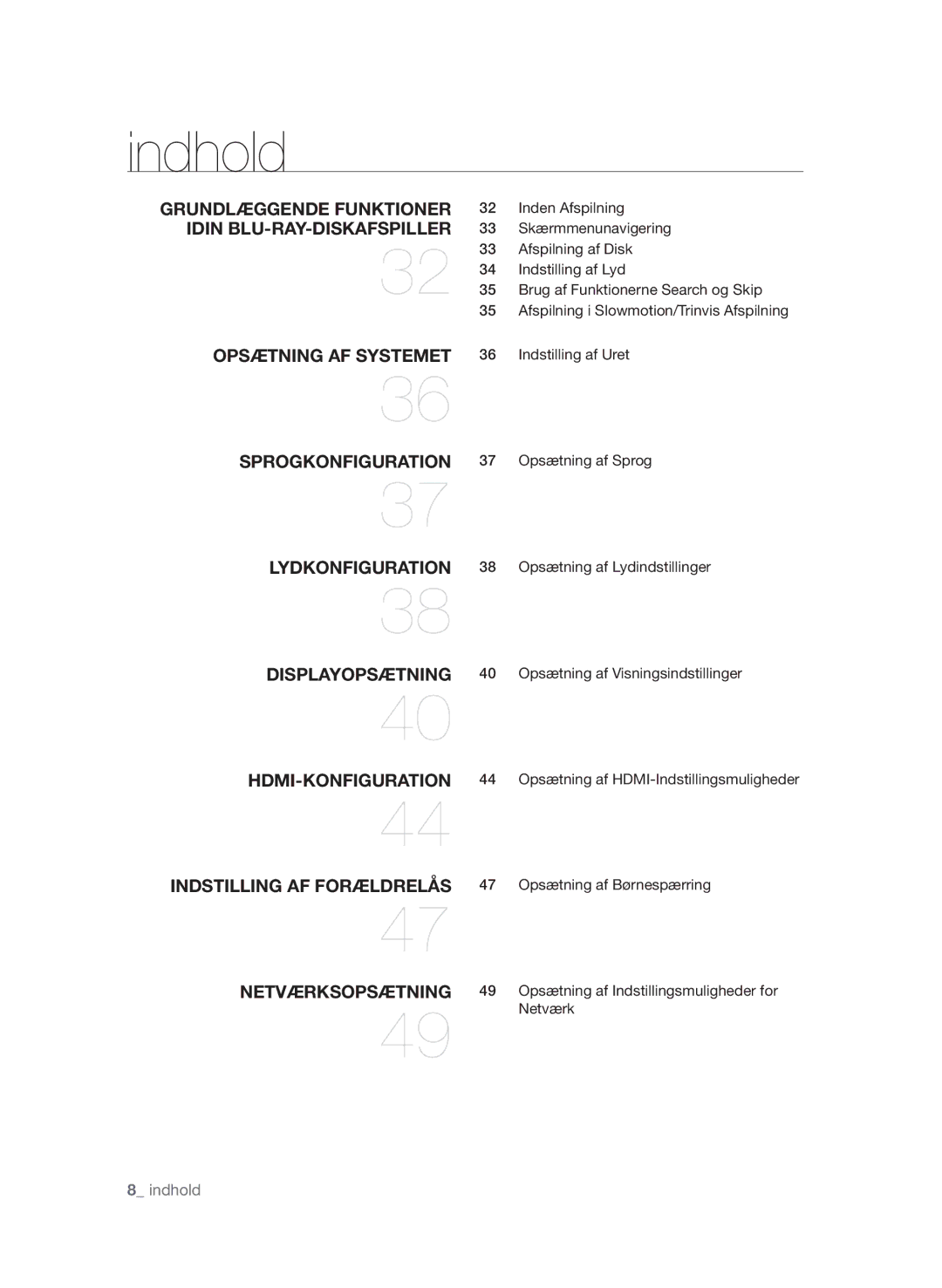 Samsung BD-P1600/XEE manual  indhold 