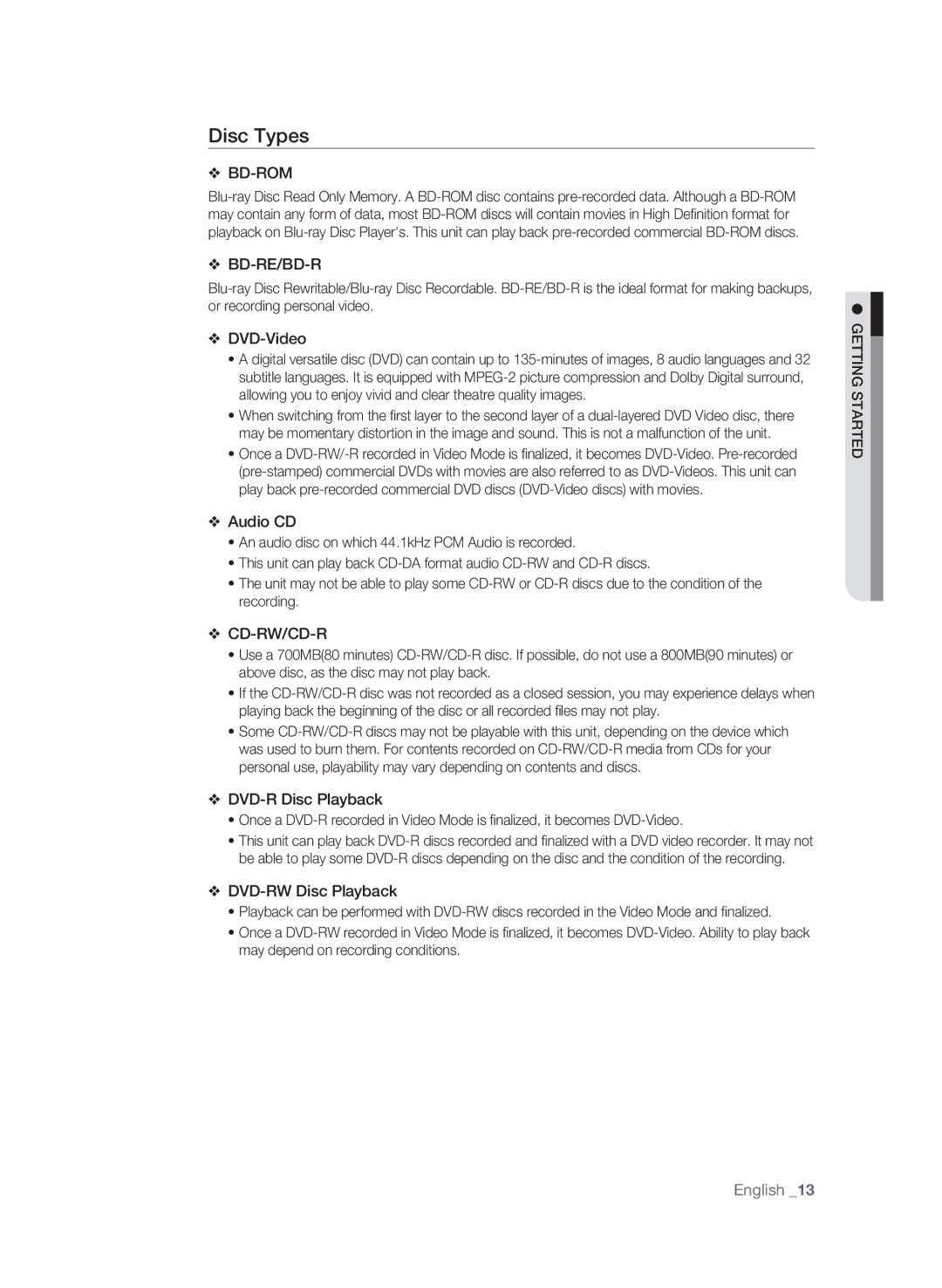 Samsung BD-P1620 user manual Disc Types, Bd-Rom 