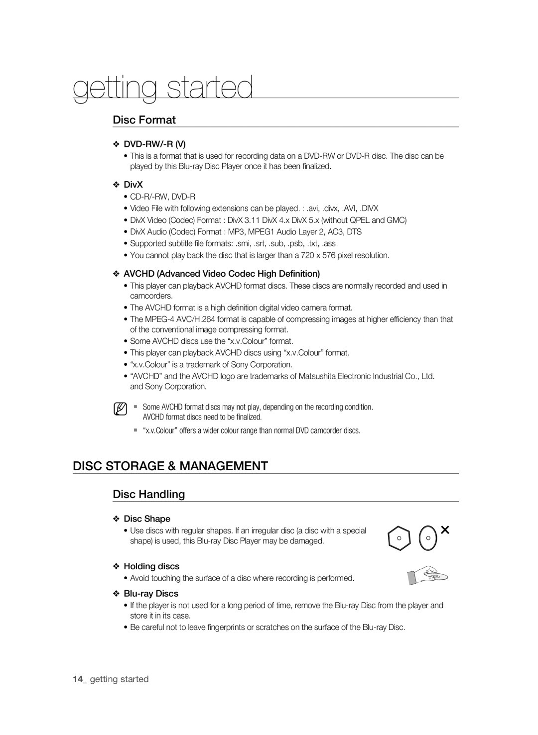 Samsung BD-P1620 user manual Disc Storage & Management, Disc Format, Disc Handling, Cd-R/-Rw, Dvd-R 