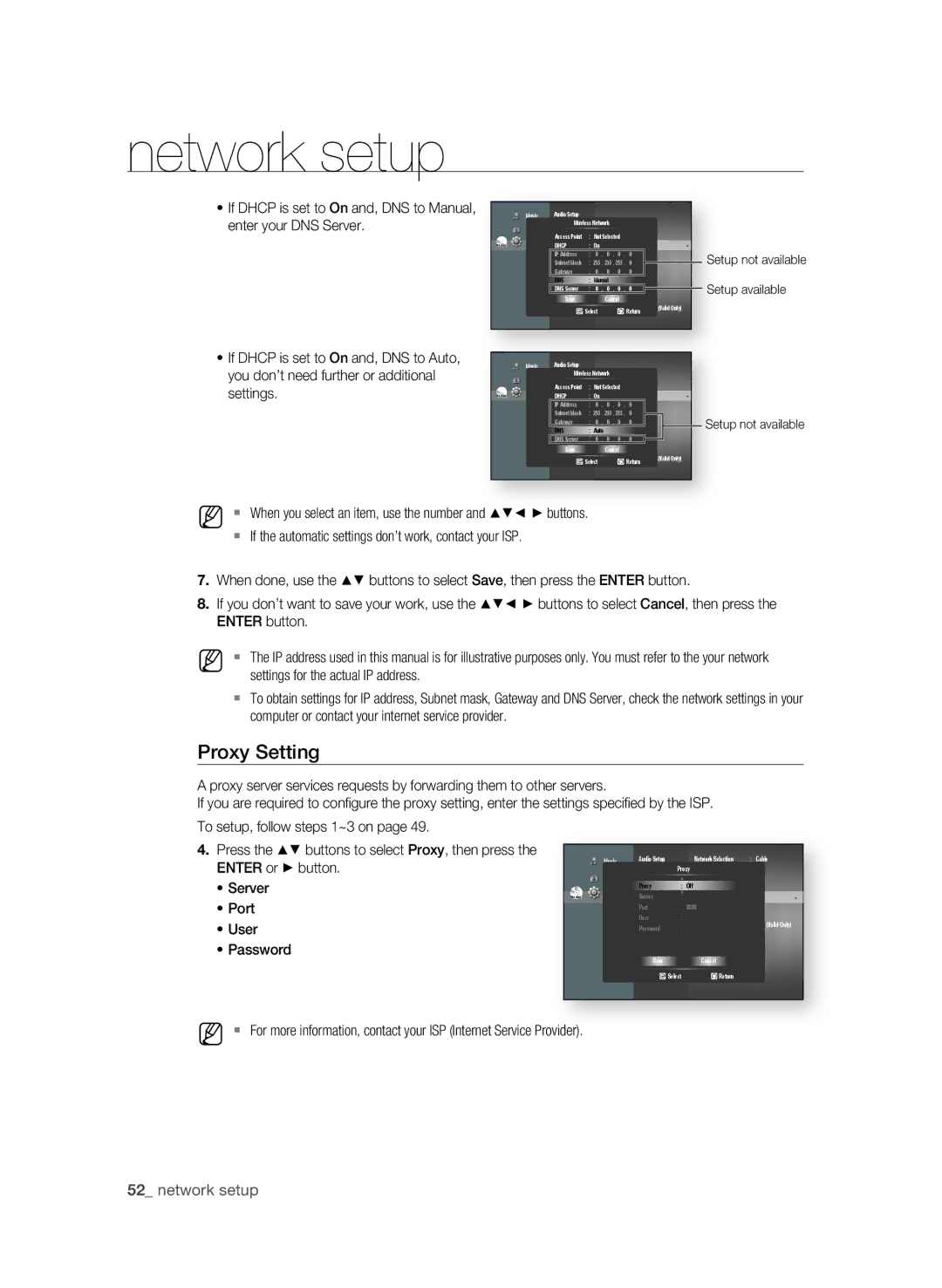 Samsung BD-P1620 user manual Proxy Setting, Server, Port, User, Password 