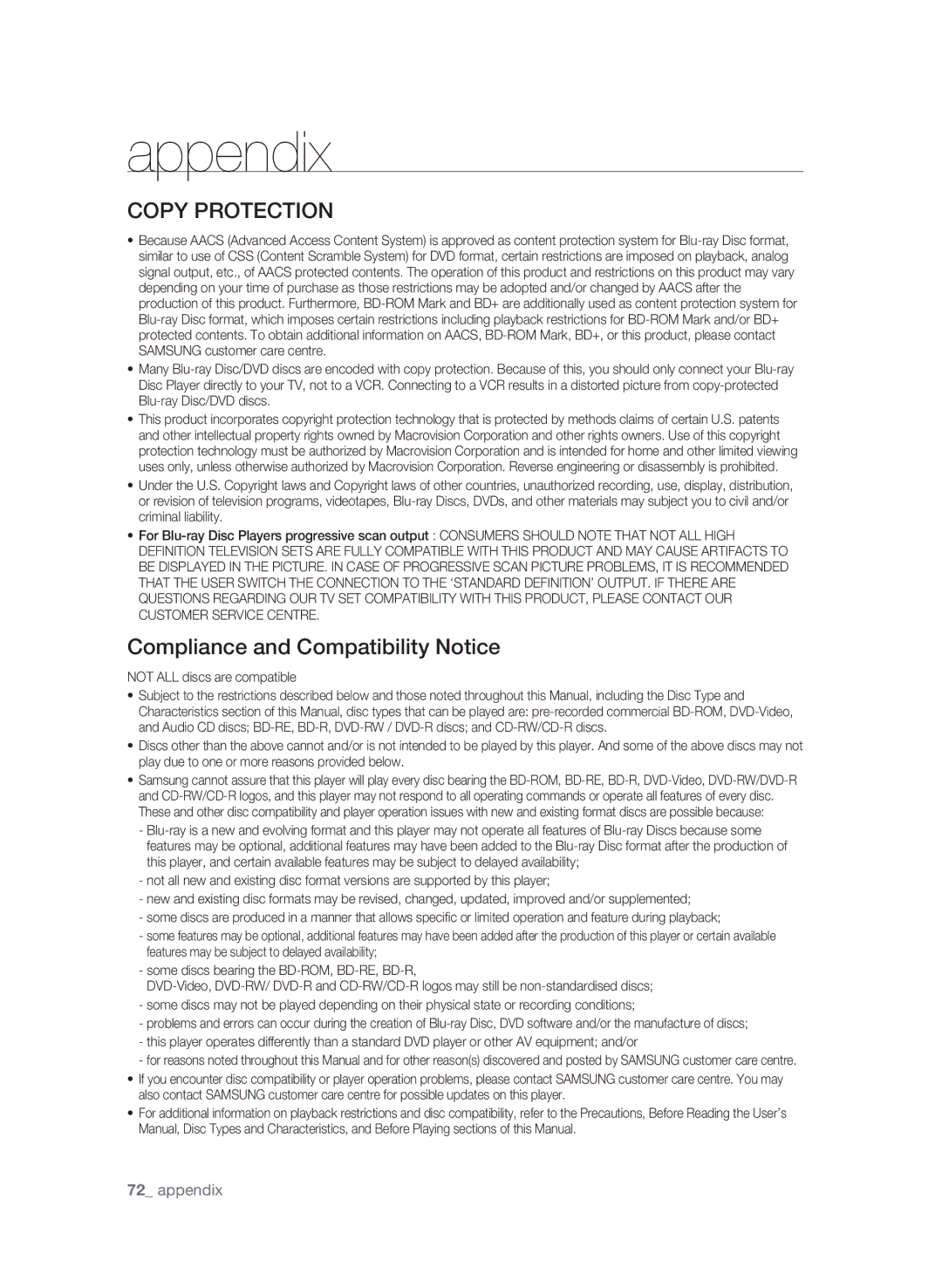 Samsung BD-P1620 user manual Compliance and Compatibility Notice, Not ALL discs are compatible 