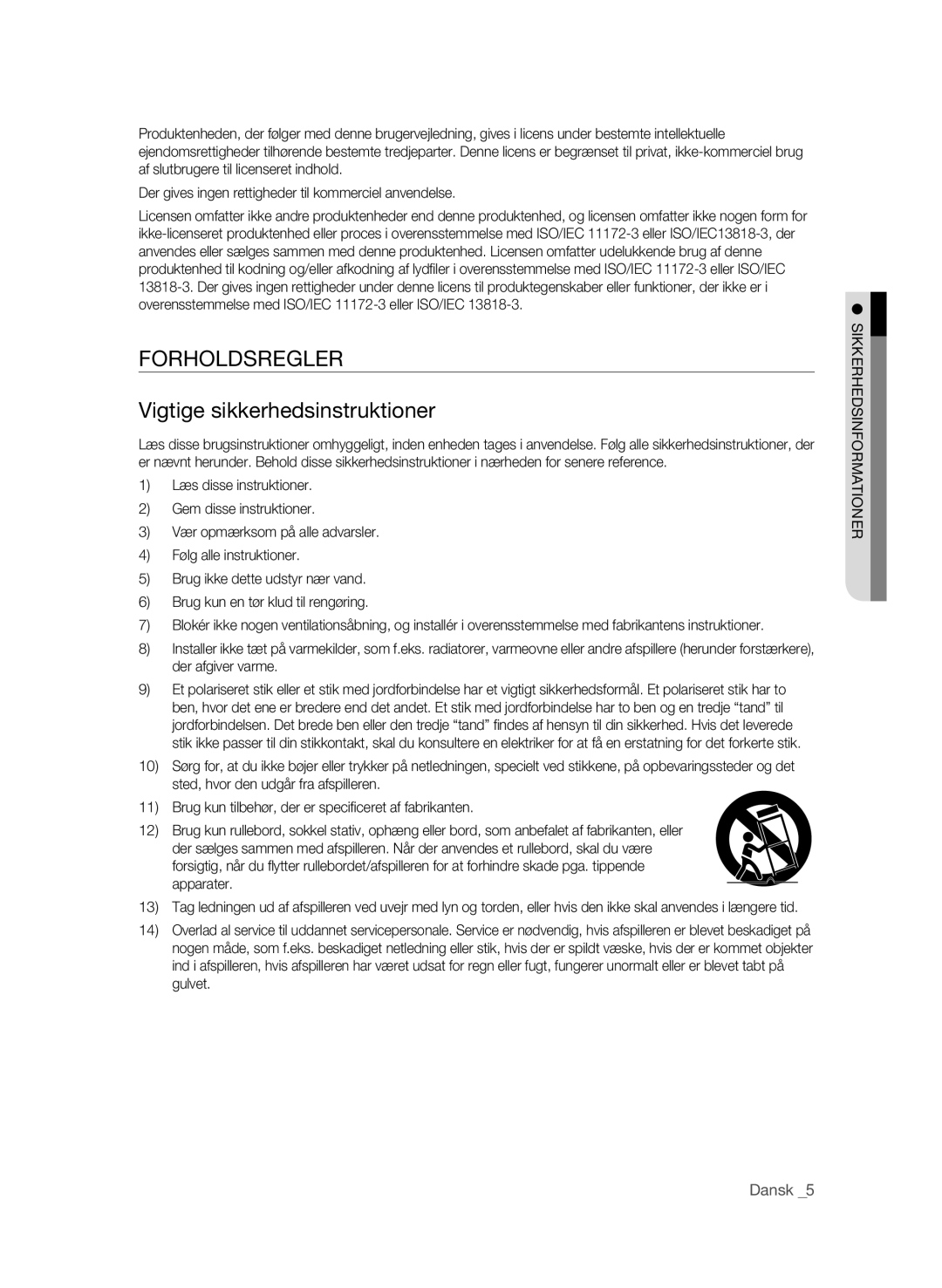 Samsung BD-P1620/XEE manual Forholdsregler Vigtige sikkerhedsinstruktioner, Dansk  