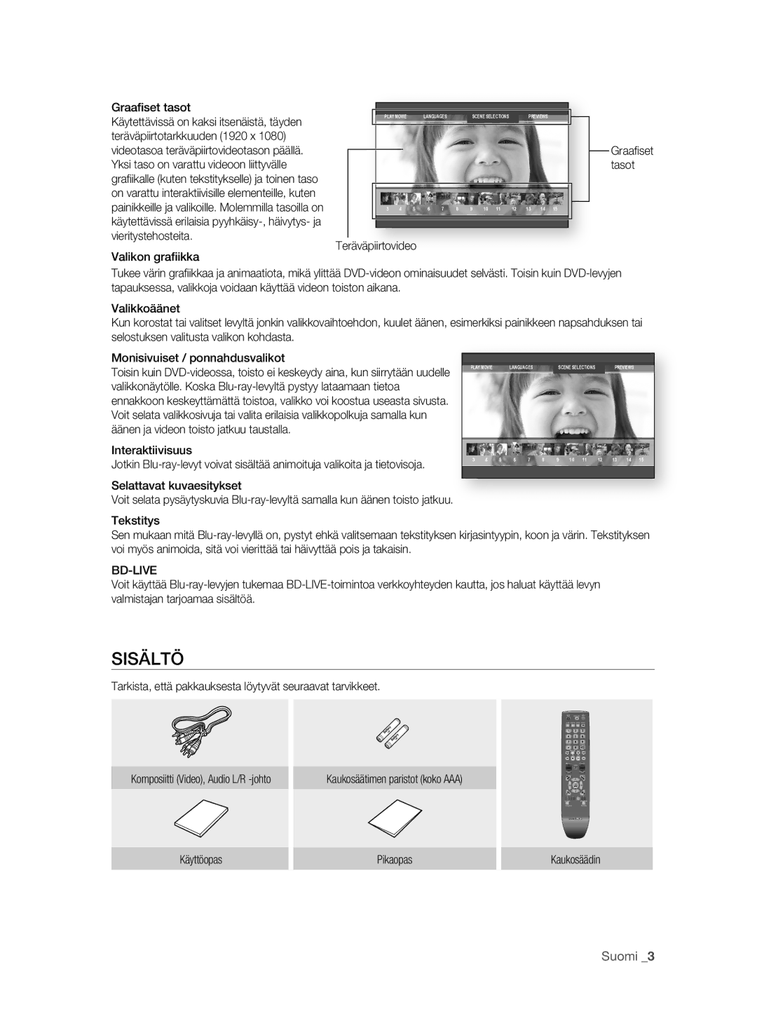 Samsung BD-P1620/XEE manual Suomi, Bd-Live 