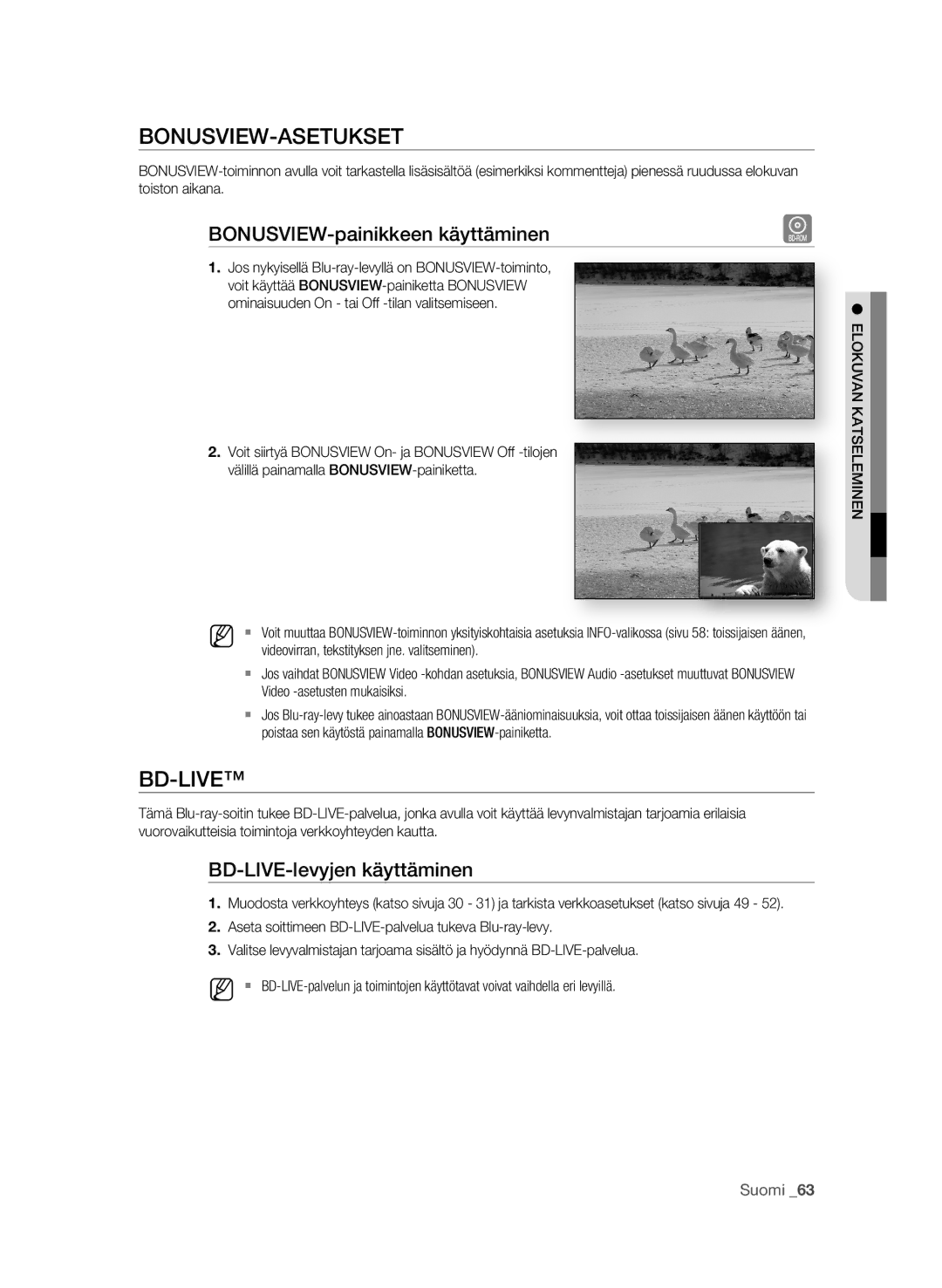 Samsung BD-P1620/XEE manual BoNuSVIEW-aSETuKSET, BoNuSVIEW-painikkeen käyttäminen, BD-LIVE-levyjen käyttäminen 