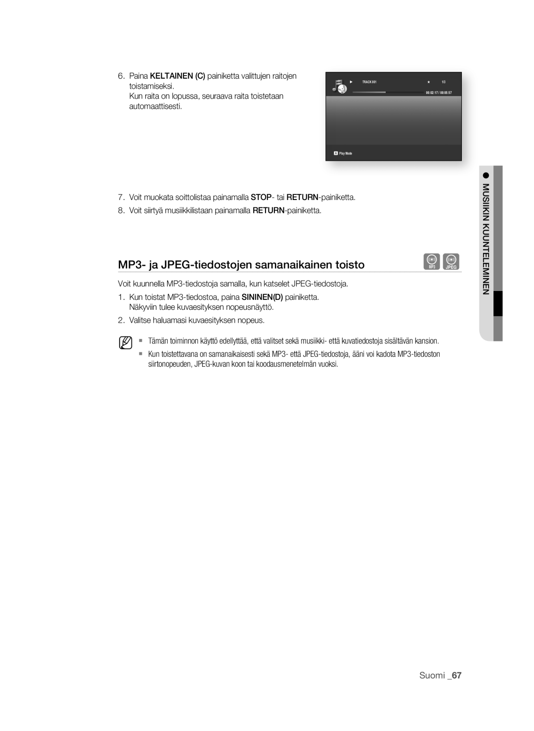 Samsung BD-P1620/XEE manual MP3- ja jPEg-tiedostojen samanaikainen toisto, Valitse haluamasi kuvaesityksen nopeus 