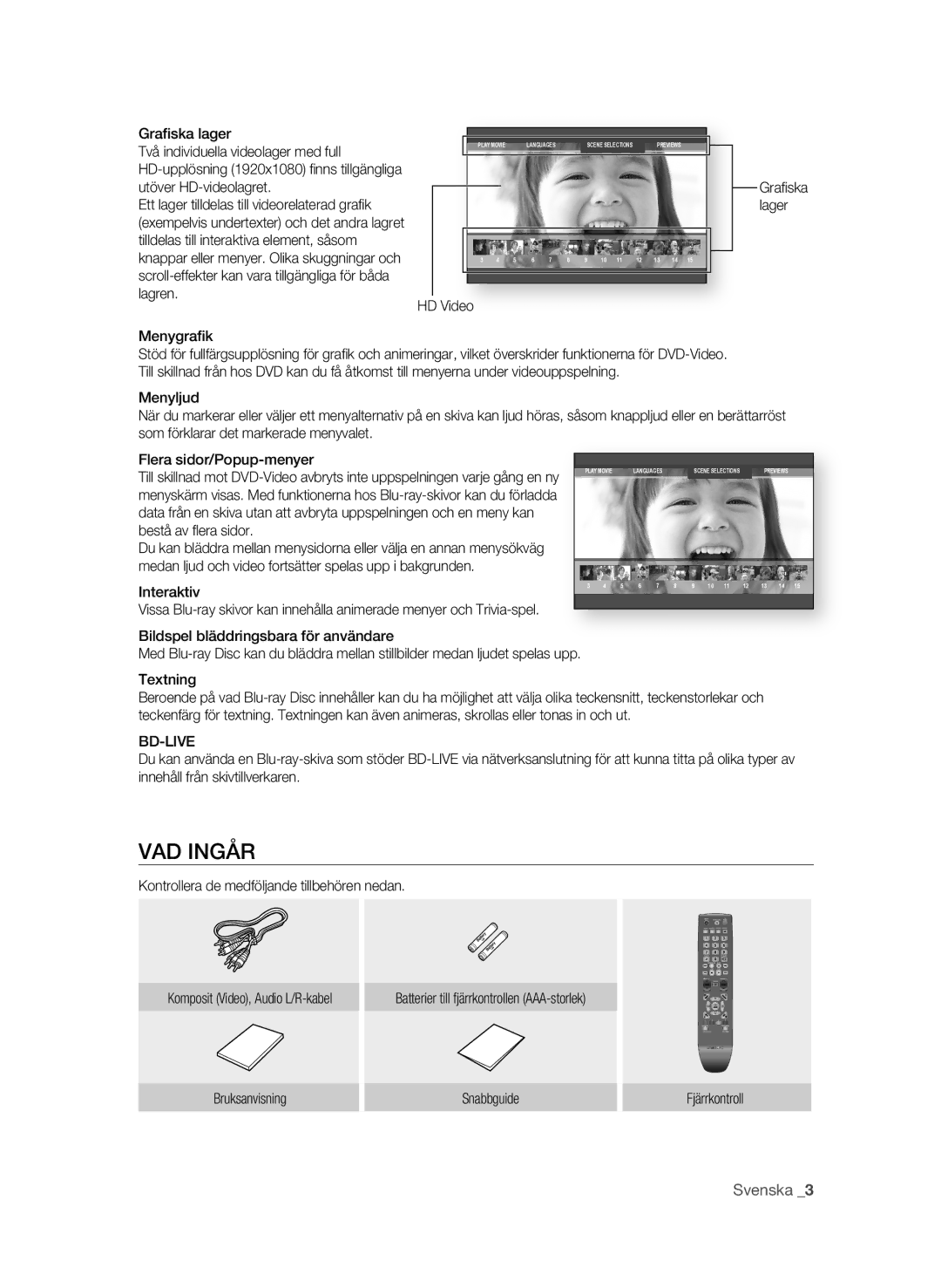 Samsung BD-P1620/XEE manual VaD Ingår, Bestå av fl era sidor, Bd-Live 