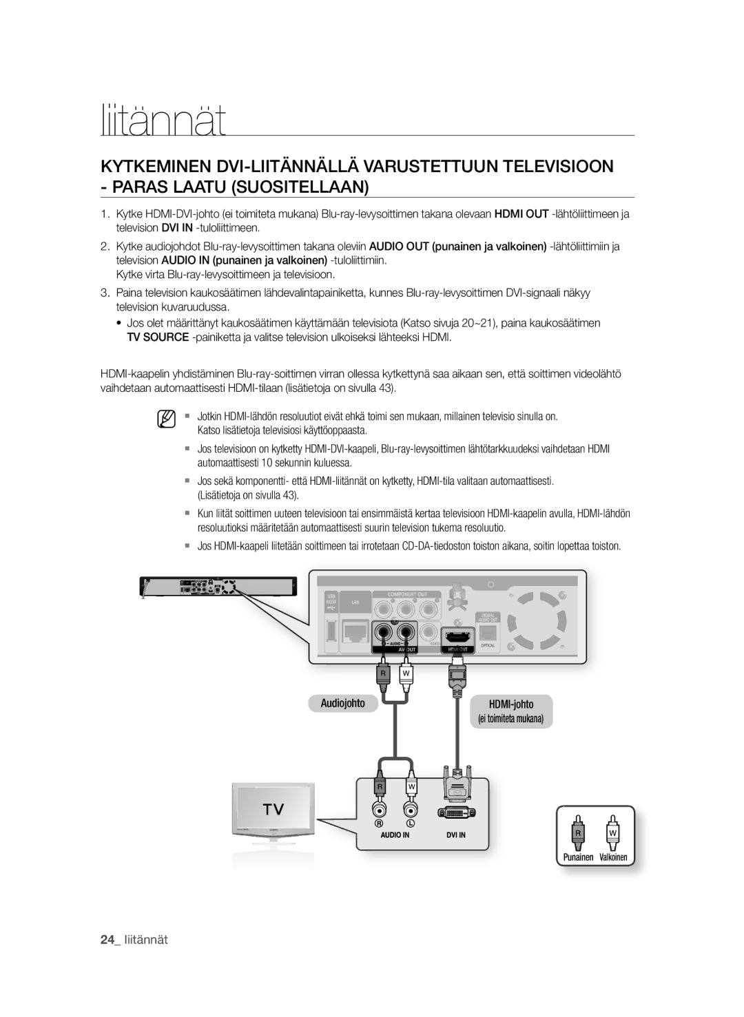 Samsung BD-P1650A/XEE, BD-P1600A/XEE  liitännät, Automaattisesti 10 sekunnin kuluessa, Lisätietoja on sivulla, Audiojohto 