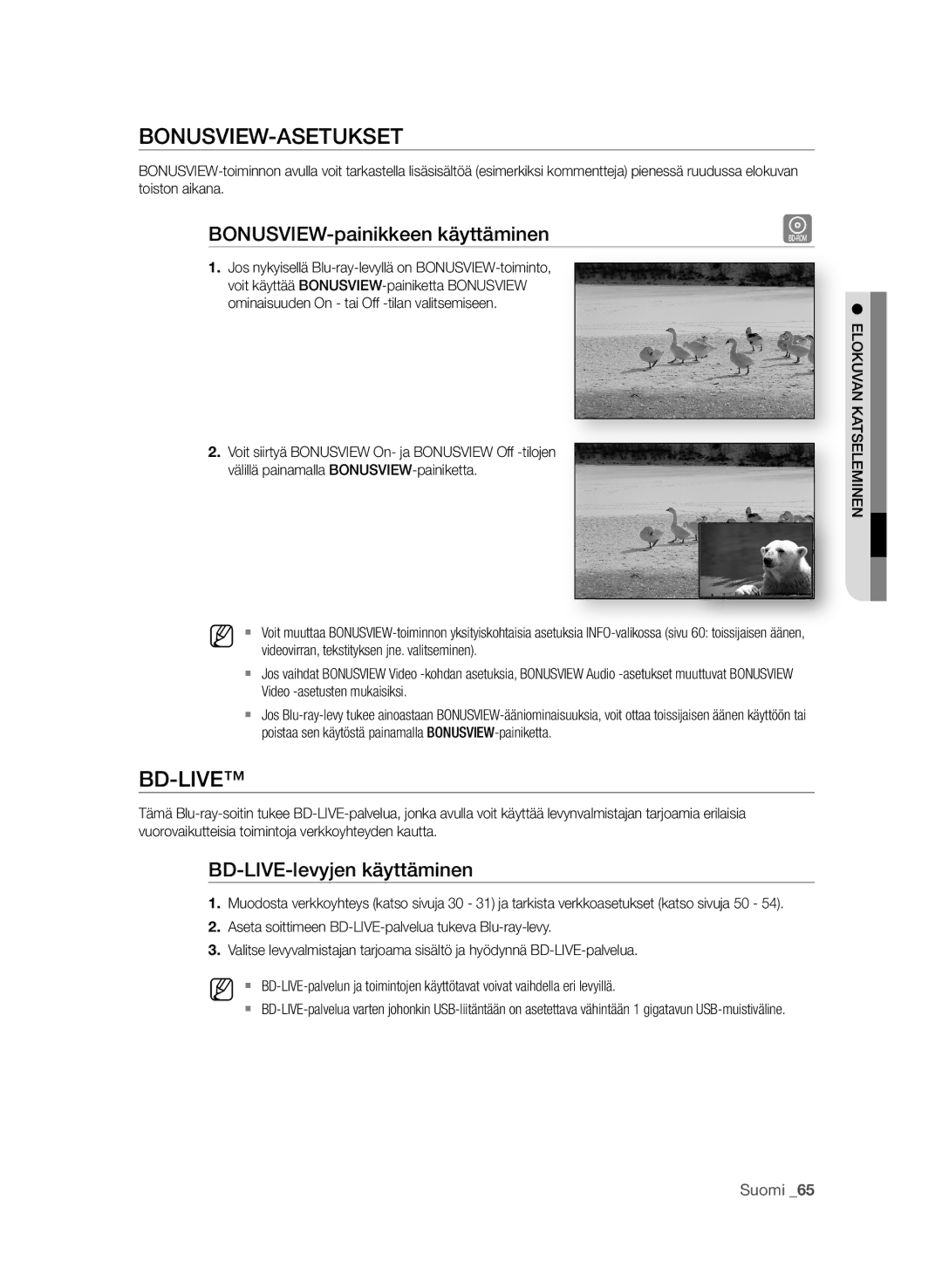 Samsung BD-P1600A/XEE manual BoNusViEW-asEtuKsEt, BoNusViEW-painikkeen käyttäminen, Bd-LiVE-levyjen käyttäminen 