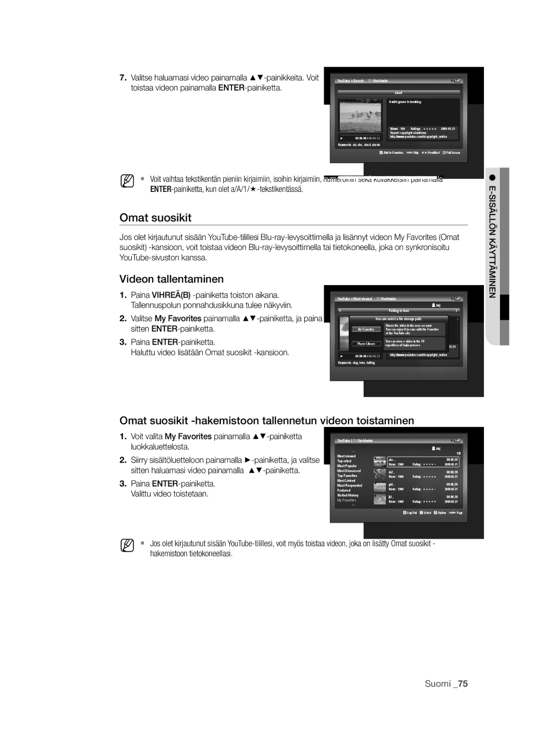 Samsung BD-P1600A/XEE, BD-P1650A/XEE Videon tallentaminen, Omat suosikit -hakemistoon tallennetun videon toistaminen 