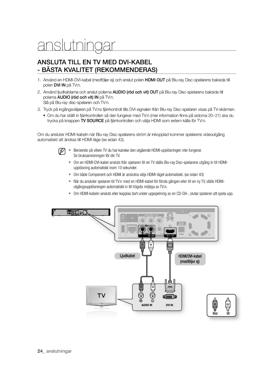 Samsung BD-P1650A/XEE, BD-P1600A/XEE manual  anslutningar, Upplösning automatiskt inom 10 sekunder, Ljudkabel 