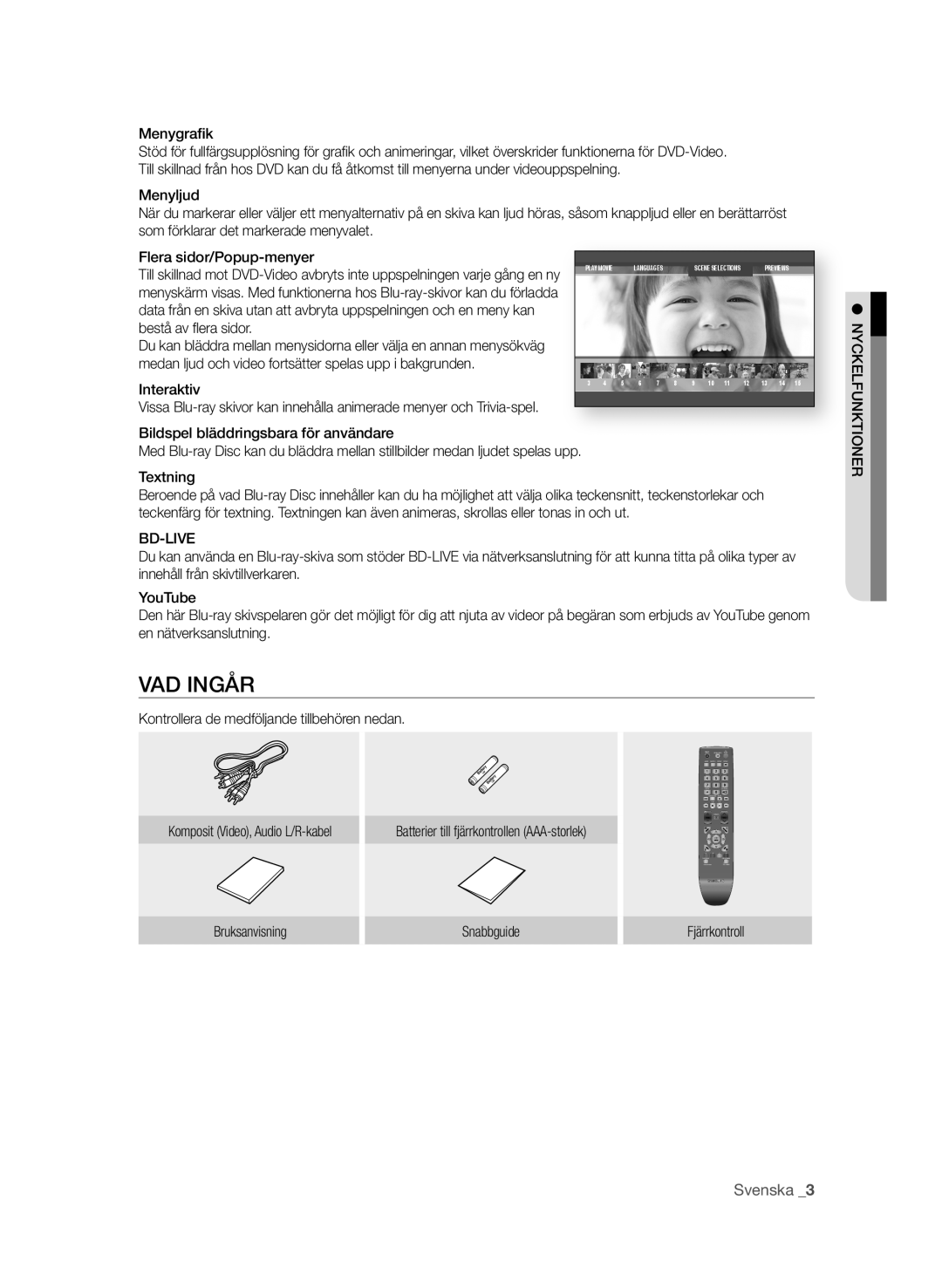 Samsung BD-P1600A/XEE, BD-P1650A/XEE manual Vad ingår, Svenska, Bestå av fl era sidor 