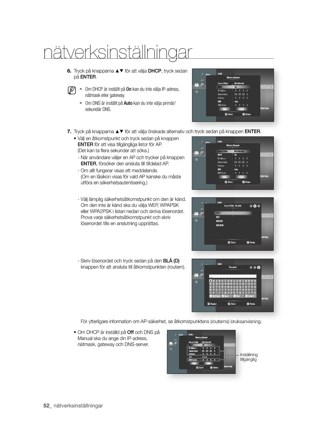 Samsung BD-P1650A/XEE, BD-P1600A/XEE manual 2 nätverksinställningar, Det kan ta fl era sekunder att söka, Tryck, EnTEr 