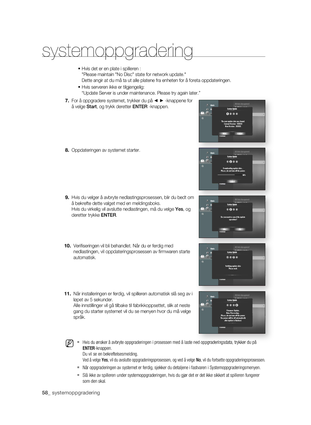 Samsung BD-P1650A/XEE manual  systemoppgradering, Verifi seringen vil bli behandlet. Når du er ferdig med, Automatisk 