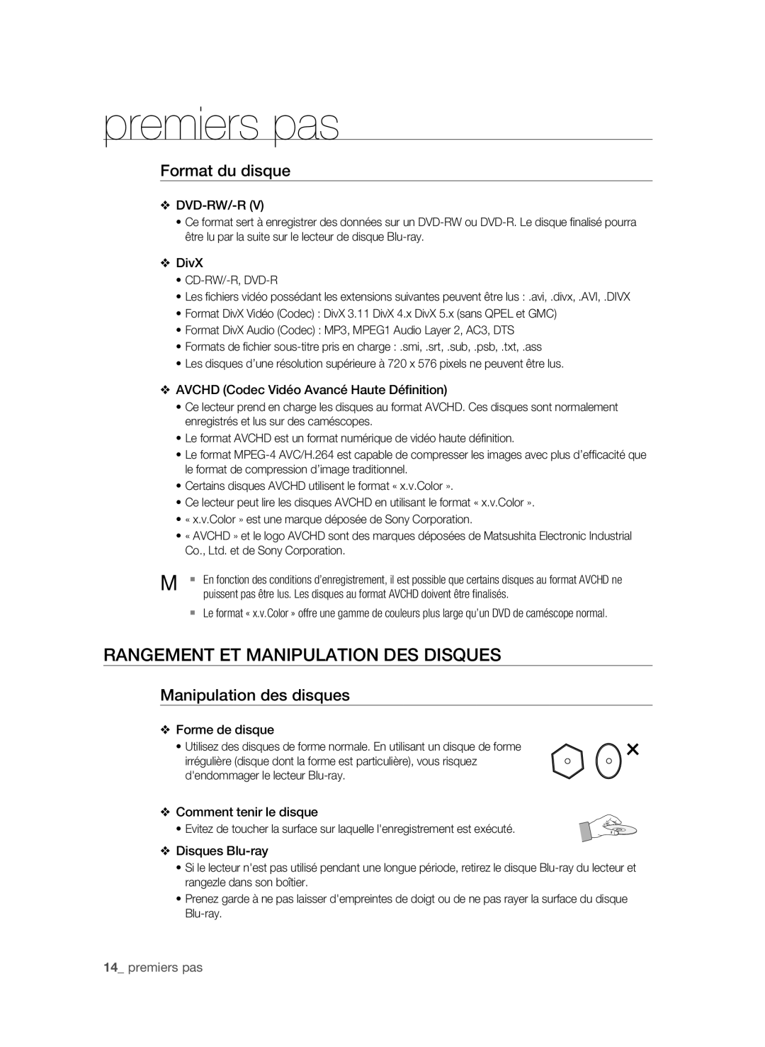 Samsung BD-P1650/XEF, BD-P1600/XEF manual Rangement et manipulation des disques, Format du disque, Manipulation des disques 
