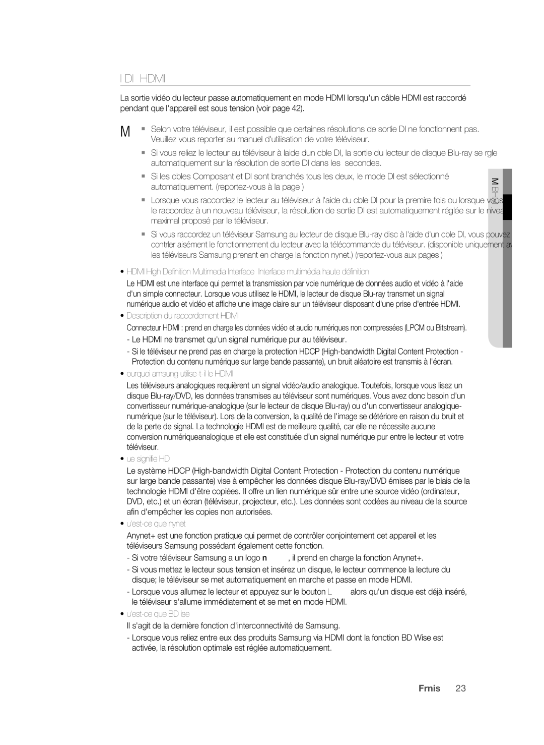 Samsung BD-P1600/XEF manual Description du raccordement Hdmi, Le Hdmi ne transmet quun signal numérique pur au téléviseur 